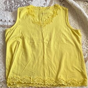 Coldwater Creek Yellow Lace-Trim Sleeveless Top
